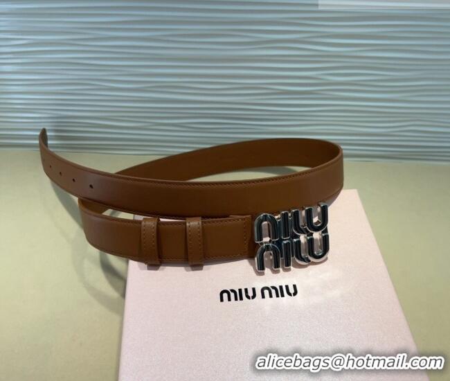 Super Quality Miu Miu Calfskin Belt 3cm with MIU Buckle MM102201 Brown/Silver 2024
