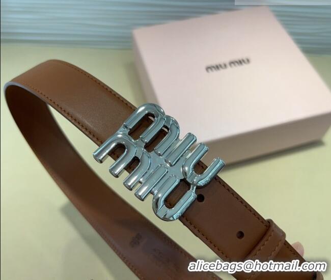Super Quality Miu Miu Calfskin Belt 3cm with MIU Buckle MM102201 Brown/Silver 2024
