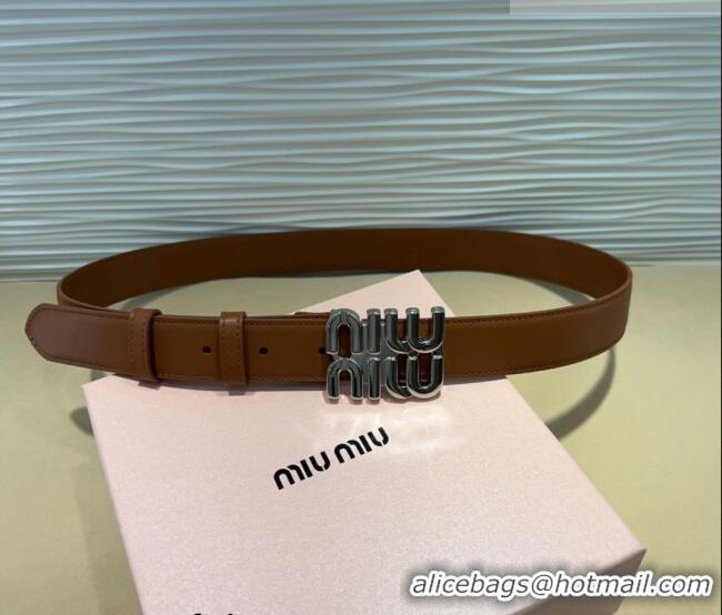 Super Quality Miu Miu Calfskin Belt 3cm with MIU Buckle MM102201 Brown/Silver 2024