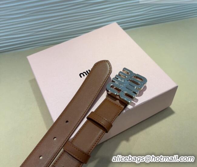 Super Quality Miu Miu Calfskin Belt 3cm with MIU Buckle MM102201 Brown/Silver 2024