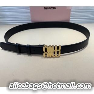 Famous Brand Miu Miu Calfskin Belt 3cm with MIU Buckle MM102201 Black/Gold 2024