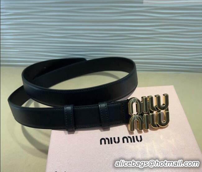 Famous Brand Miu Miu Calfskin Belt 3cm with MIU Buckle MM102201 Black/Gold 2024