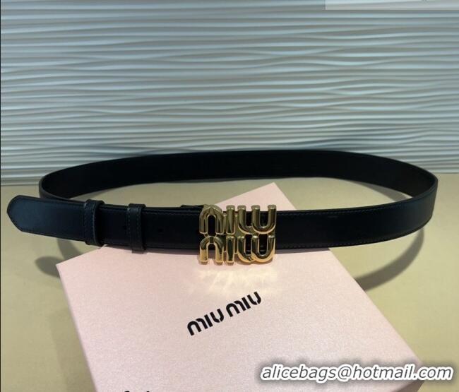 Famous Brand Miu Miu Calfskin Belt 3cm with MIU Buckle MM102201 Black/Gold 2024
