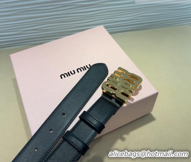 Famous Brand Miu Miu Calfskin Belt 3cm with MIU Buckle MM102201 Black/Gold 2024
