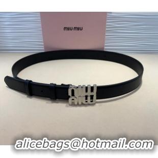 Luxury Discount Miu Miu Calfskin Belt 3cm with MIU Buckle MM102201 Black/Silver 2024