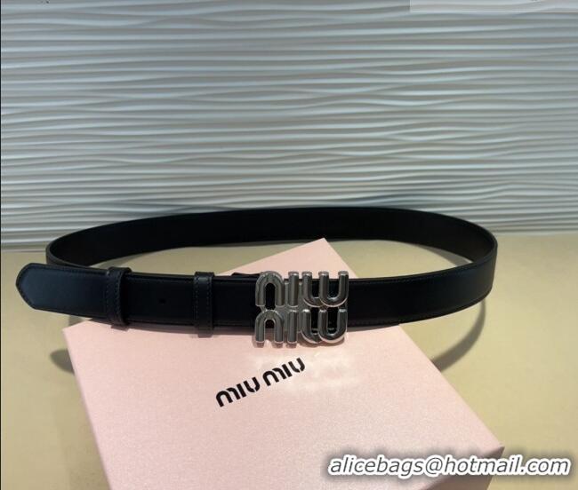 Luxury Discount Miu Miu Calfskin Belt 3cm with MIU Buckle MM102201 Black/Silver 2024