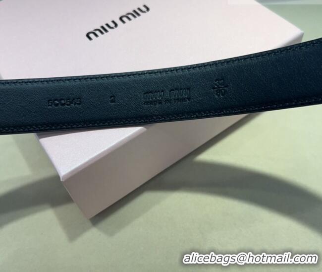 Luxury Discount Miu Miu Calfskin Belt 3cm with MIU Buckle MM102201 Black/Silver 2024