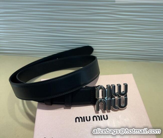 Luxury Discount Miu Miu Calfskin Belt 3cm with MIU Buckle MM102201 Black/Silver 2024