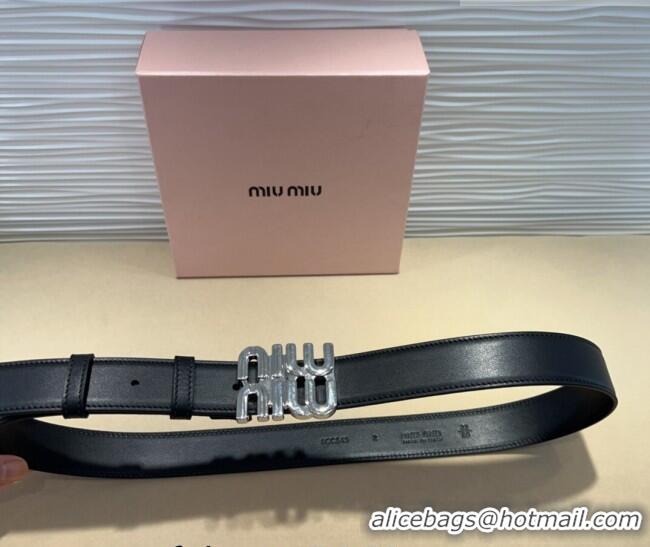 Luxury Discount Miu Miu Calfskin Belt 3cm with MIU Buckle MM102201 Black/Silver 2024