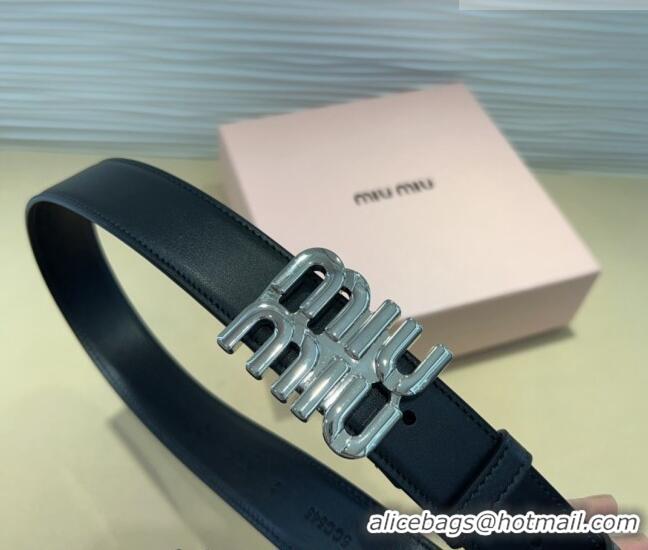 Luxury Discount Miu Miu Calfskin Belt 3cm with MIU Buckle MM102201 Black/Silver 2024