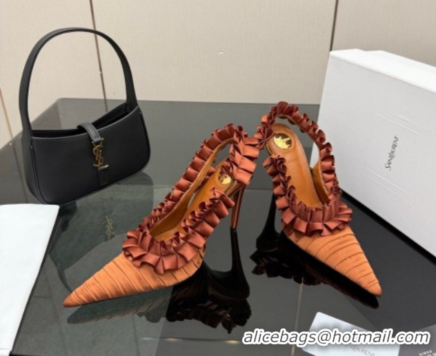 Pretty Style Saint Laurent MADELEINE Slingbacks Pump 10.5cm in Silk Taffeta Gold 2026 867272