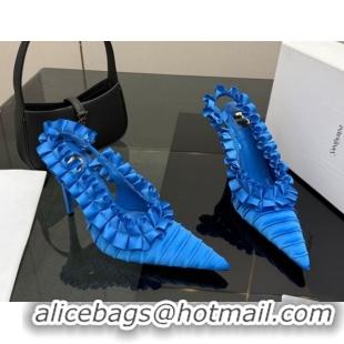 Good Looking Saint Laurent MADELEINE Slingbacks Pump 10.5cm in Silk Taffeta Sky Blue 2026 867272