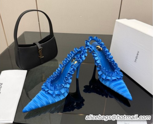Good Looking Saint Laurent MADELEINE Slingbacks Pump 10.5cm in Silk Taffeta Sky Blue 2026 867272