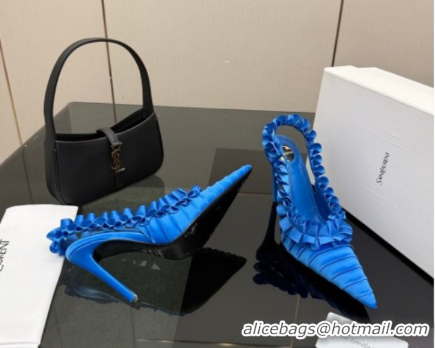 Good Looking Saint Laurent MADELEINE Slingbacks Pump 10.5cm in Silk Taffeta Sky Blue 2026 867272