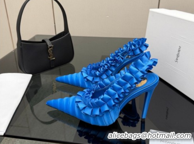 Good Looking Saint Laurent MADELEINE Slingbacks Pump 10.5cm in Silk Taffeta Sky Blue 2026 867272