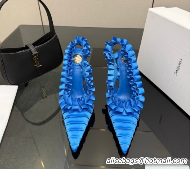 Good Looking Saint Laurent MADELEINE Slingbacks Pump 10.5cm in Silk Taffeta Sky Blue 2026 867272