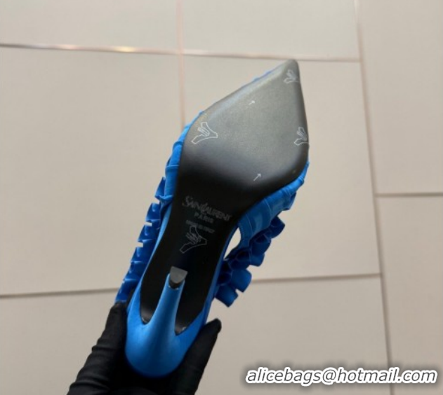 Good Looking Saint Laurent MADELEINE Slingbacks Pump 10.5cm in Silk Taffeta Sky Blue 2026 867272