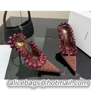 Grade Quality Saint Laurent MADELEINE Slingbacks Pump 10.5cm in Silk Taffeta Brown/Purple 2026 867272