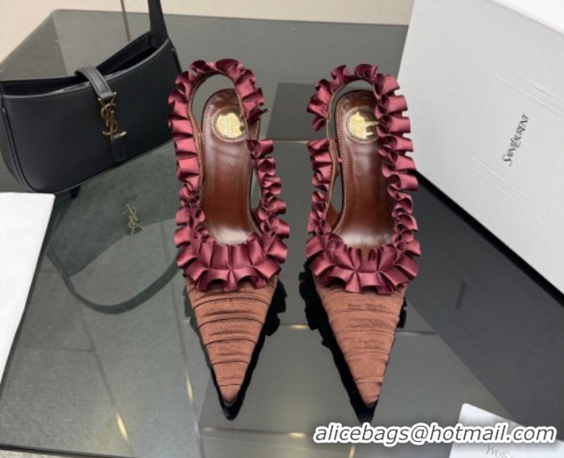 Grade Quality Saint Laurent MADELEINE Slingbacks Pump 10.5cm in Silk Taffeta Brown/Purple 2026 867272