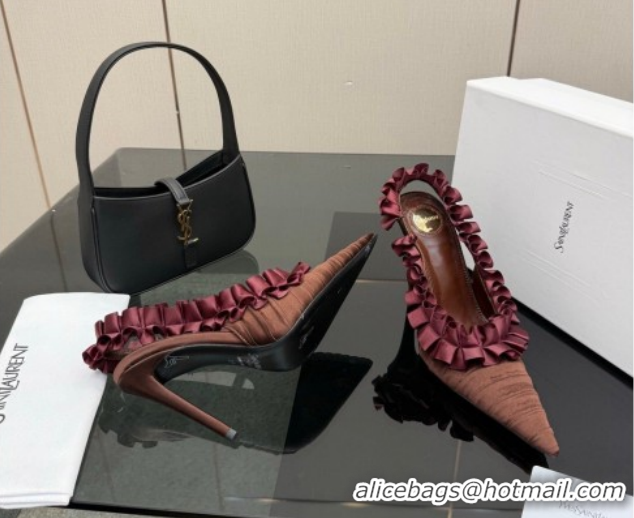 Grade Quality Saint Laurent MADELEINE Slingbacks Pump 10.5cm in Silk Taffeta Brown/Purple 2026 867272