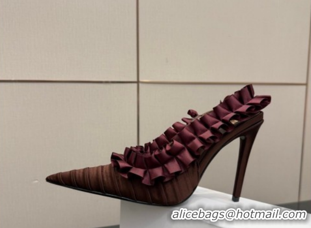 Grade Quality Saint Laurent MADELEINE Slingbacks Pump 10.5cm in Silk Taffeta Brown/Purple 2026 867272