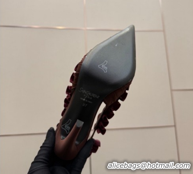 Grade Quality Saint Laurent MADELEINE Slingbacks Pump 10.5cm in Silk Taffeta Brown/Purple 2026 867272