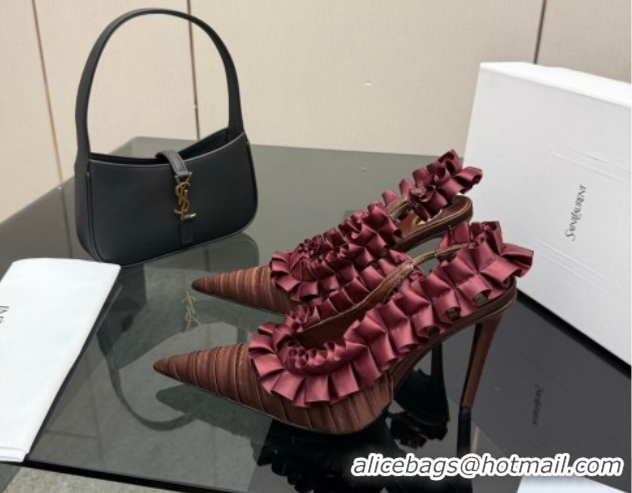 Grade Quality Saint Laurent MADELEINE Slingbacks Pump 10.5cm in Silk Taffeta Brown/Purple 2026 867272