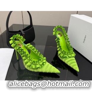 Best Grade Saint Laurent MADELEINE Slingbacks Pump 10.5cm in Silk Taffeta Bright Green 2026 867272