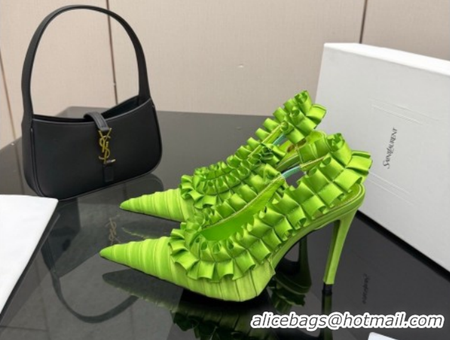 Best Grade Saint Laurent MADELEINE Slingbacks Pump 10.5cm in Silk Taffeta Bright Green 2026 867272