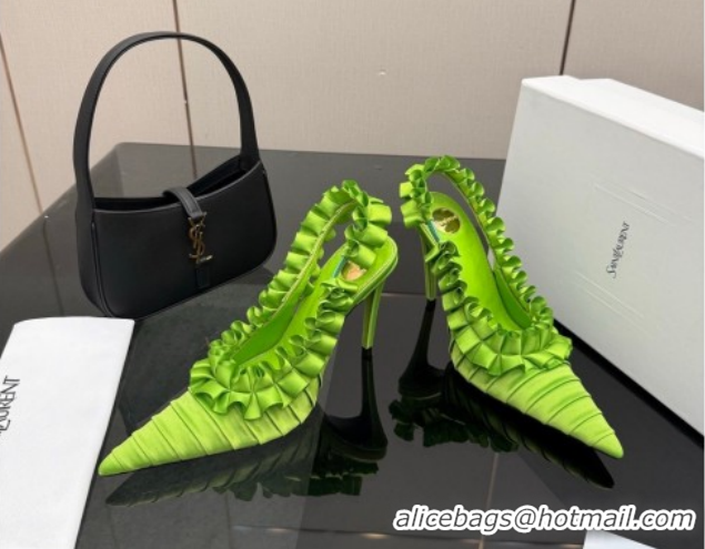 Best Grade Saint Laurent MADELEINE Slingbacks Pump 10.5cm in Silk Taffeta Bright Green 2026 867272