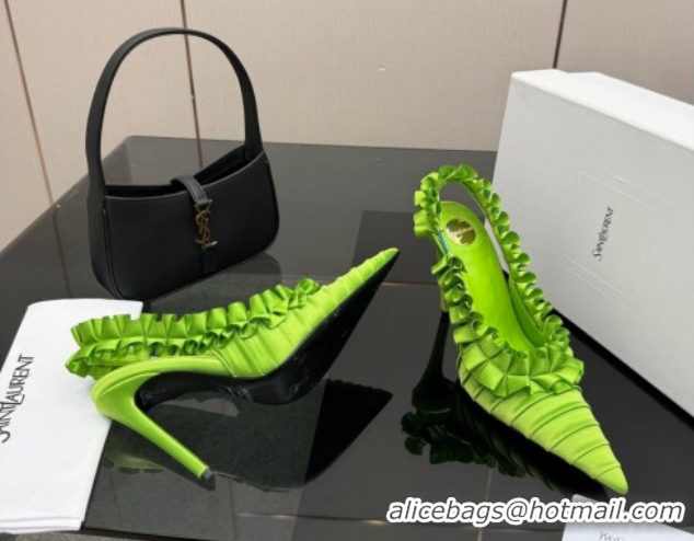Best Grade Saint Laurent MADELEINE Slingbacks Pump 10.5cm in Silk Taffeta Bright Green 2026 867272