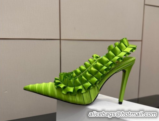 Best Grade Saint Laurent MADELEINE Slingbacks Pump 10.5cm in Silk Taffeta Bright Green 2026 867272