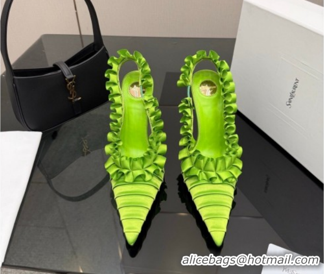 Best Grade Saint Laurent MADELEINE Slingbacks Pump 10.5cm in Silk Taffeta Bright Green 2026 867272