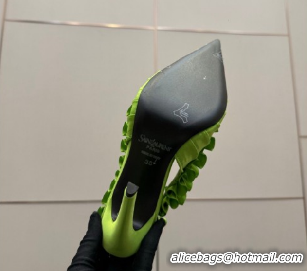 Best Grade Saint Laurent MADELEINE Slingbacks Pump 10.5cm in Silk Taffeta Bright Green 2026 867272