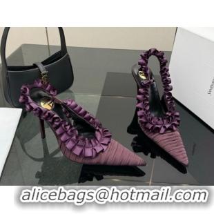 Good Quality Saint Laurent MADELEINE Slingbacks Pump 10.5cm in Silk Taffeta Dark Purple 2026 867272