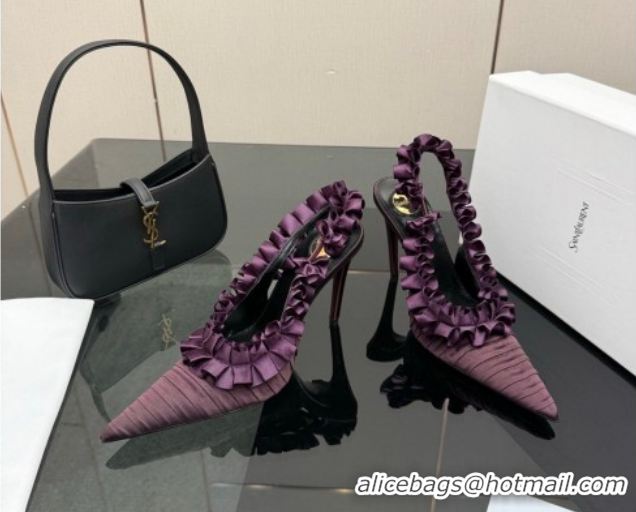 Good Quality Saint Laurent MADELEINE Slingbacks Pump 10.5cm in Silk Taffeta Dark Purple 2026 867272