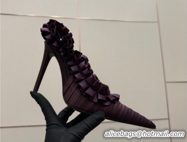 Good Quality Saint Laurent MADELEINE Slingbacks Pump 10.5cm in Silk Taffeta Dark Purple 2026 867272