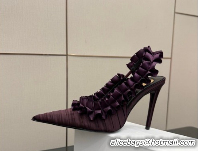 Good Quality Saint Laurent MADELEINE Slingbacks Pump 10.5cm in Silk Taffeta Dark Purple 2026 867272