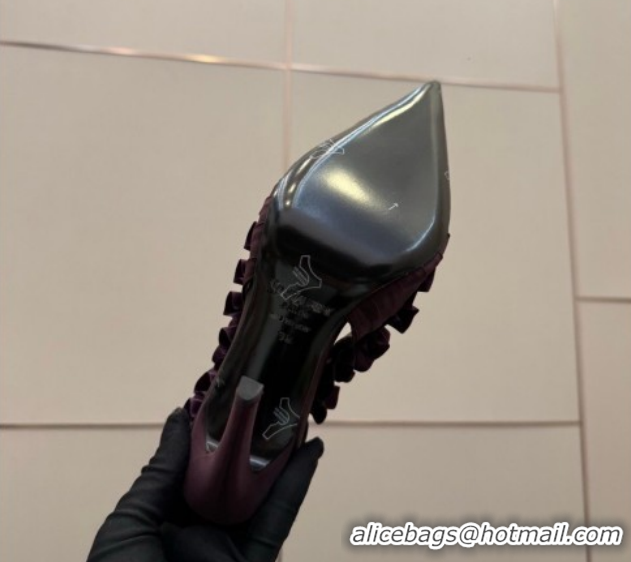 Good Quality Saint Laurent MADELEINE Slingbacks Pump 10.5cm in Silk Taffeta Dark Purple 2026 867272