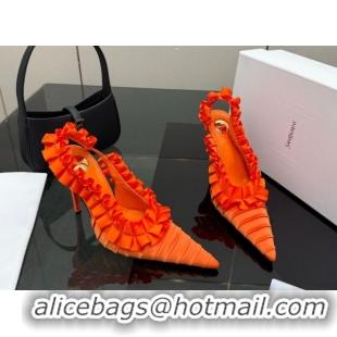 Stylish Saint Laurent MADELEINE Slingbacks Pump 10.5cm in Silk Taffeta Orange 2026 867272