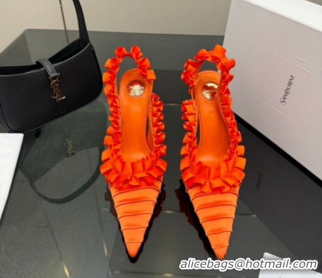 Stylish Saint Laurent MADELEINE Slingbacks Pump 10.5cm in Silk Taffeta Orange 2026 867272