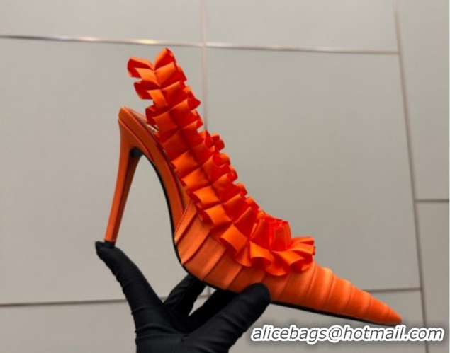 Stylish Saint Laurent MADELEINE Slingbacks Pump 10.5cm in Silk Taffeta Orange 2026 867272
