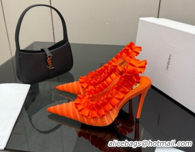 Stylish Saint Laurent MADELEINE Slingbacks Pump 10.5cm in Silk Taffeta Orange 2026 867272