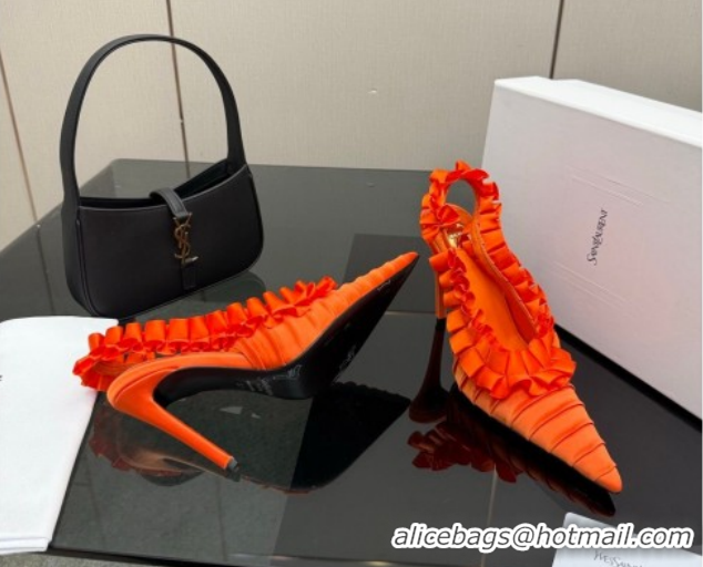 Stylish Saint Laurent MADELEINE Slingbacks Pump 10.5cm in Silk Taffeta Orange 2026 867272