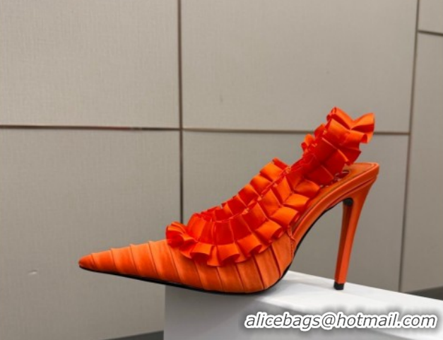 Stylish Saint Laurent MADELEINE Slingbacks Pump 10.5cm in Silk Taffeta Orange 2026 867272