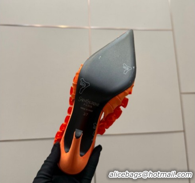 Stylish Saint Laurent MADELEINE Slingbacks Pump 10.5cm in Silk Taffeta Orange 2026 867272