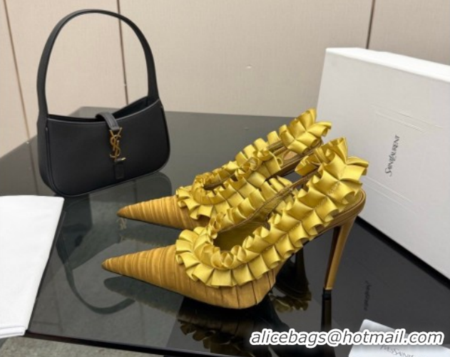 Sumptuous Saint Laurent MADELEINE Slingbacks Pump 10.5cm in Silk Taffeta Yellow 2026 867272
