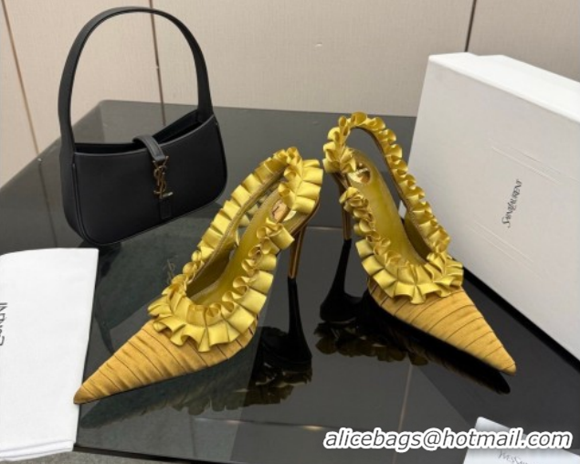 Sumptuous Saint Laurent MADELEINE Slingbacks Pump 10.5cm in Silk Taffeta Yellow 2026 867272