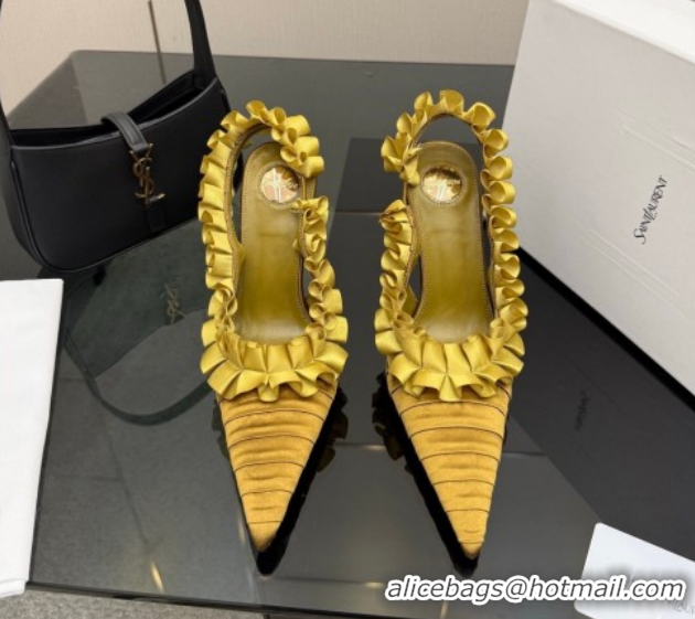 Sumptuous Saint Laurent MADELEINE Slingbacks Pump 10.5cm in Silk Taffeta Yellow 2026 867272