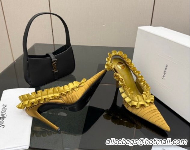 Sumptuous Saint Laurent MADELEINE Slingbacks Pump 10.5cm in Silk Taffeta Yellow 2026 867272